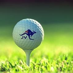 Golf ball printed with the letters JV and a kangaroo in the Australian flag