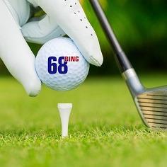 Golf ball printed with the number 68 and the name Bing